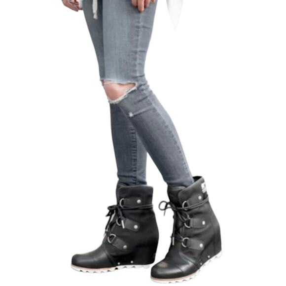 Sorel Joan Of Arctic Mid X Celebration Black Hidden Wedge Winter Boots - Picture 1 of 13